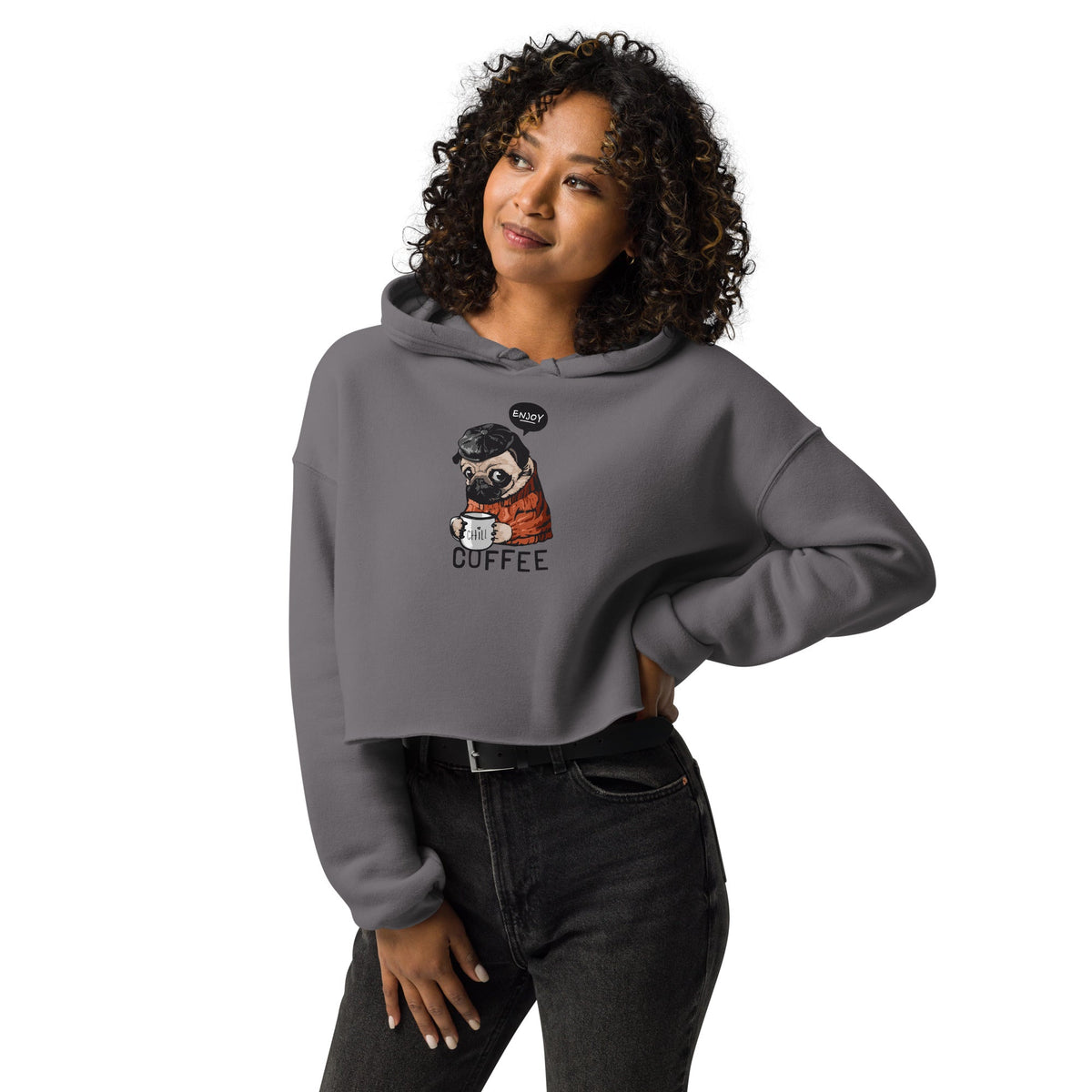 Coffee Pug Women’s Cropped Hoodie – Bold Streetwear for Dog & Coffee Lovers - North fleece