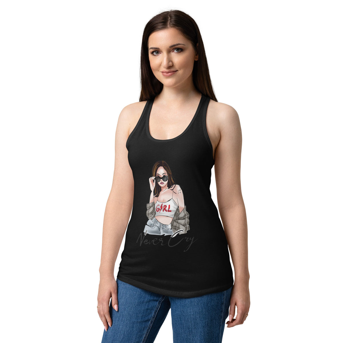 Never Cry Girl Women’s Racerback Tank Top – Bold Streetwear Confidence - North fleece