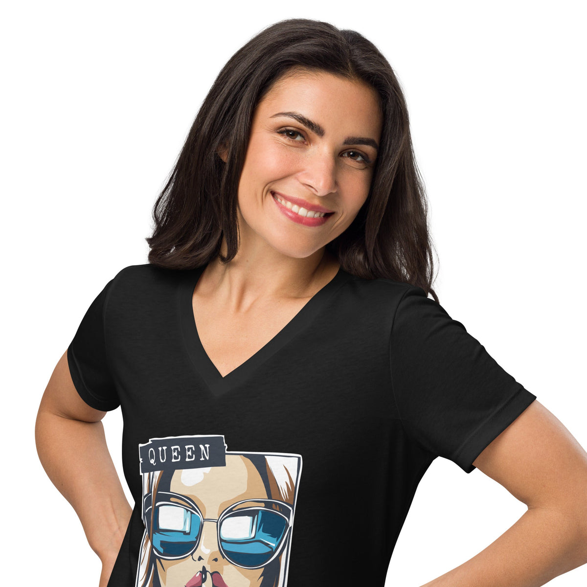 Queen Women’s V‑Neck Graphic Tee – Bold Pop‑Art Streetwear Confidence - North fleece