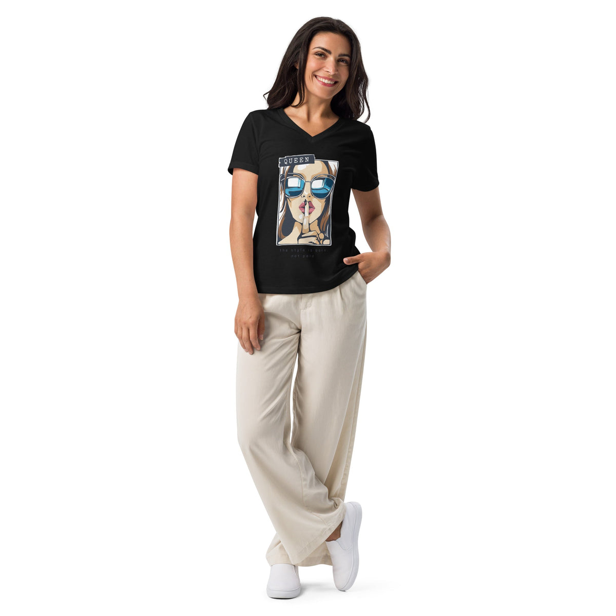 Queen Women’s V‑Neck Graphic Tee – Bold Pop‑Art Streetwear Confidence - North fleece