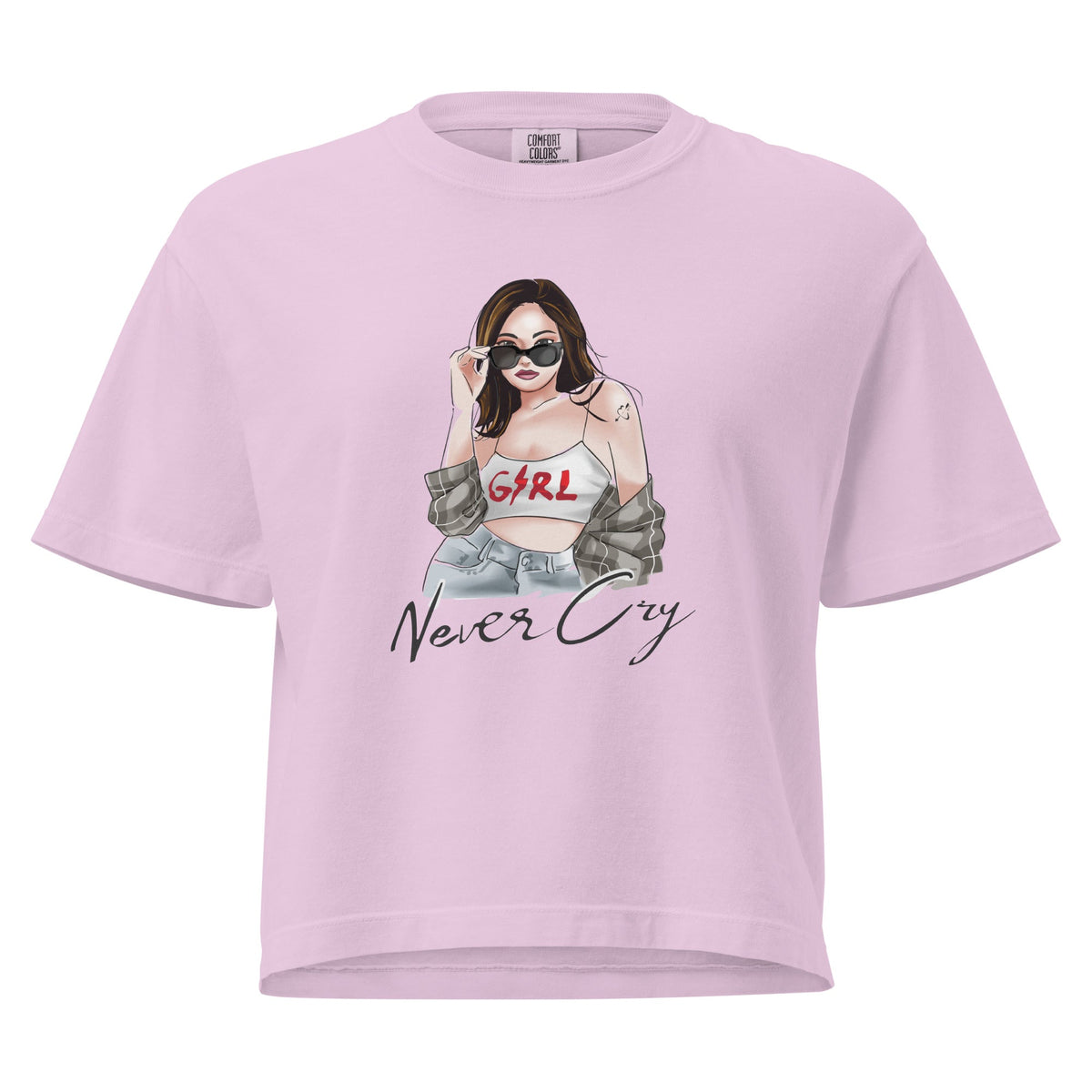 Women’s Never Cry Girl Heavyweight Boxy Tee – Empowered Streetwear Confidence - North fleece