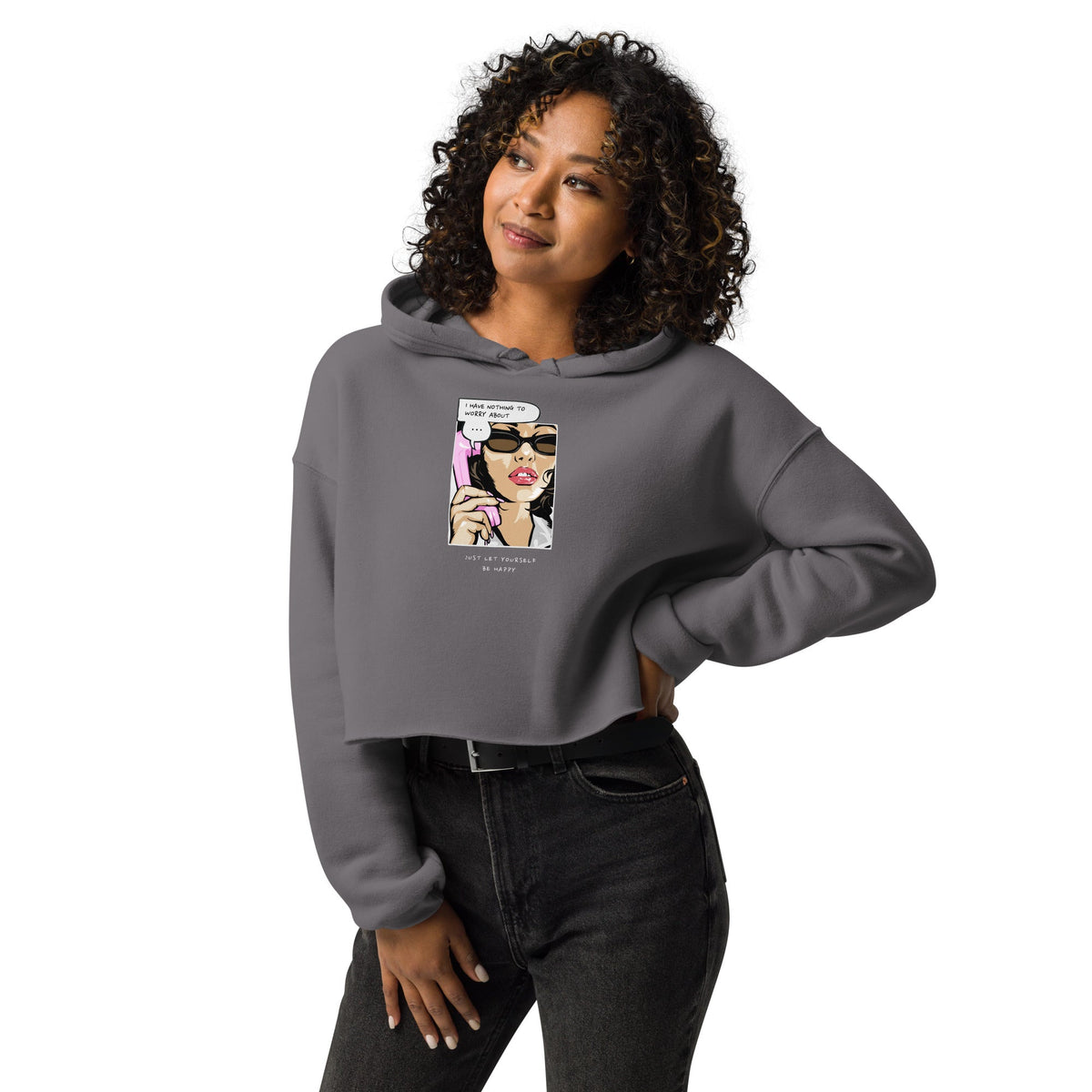 Women's Pop‑Art Confidence Cropped top Hoodie I Have Nothing to Worry About” - North fleece