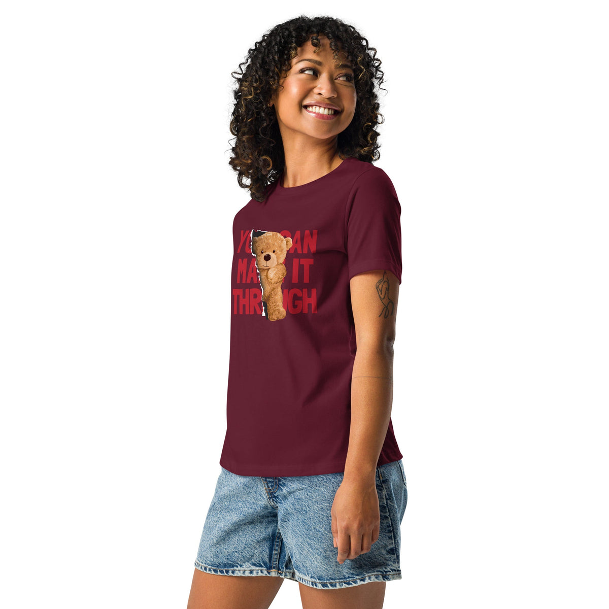 Women’s Relaxed Motivational Teddy Bear T‑Shirt You Can Make It Through - North fleece