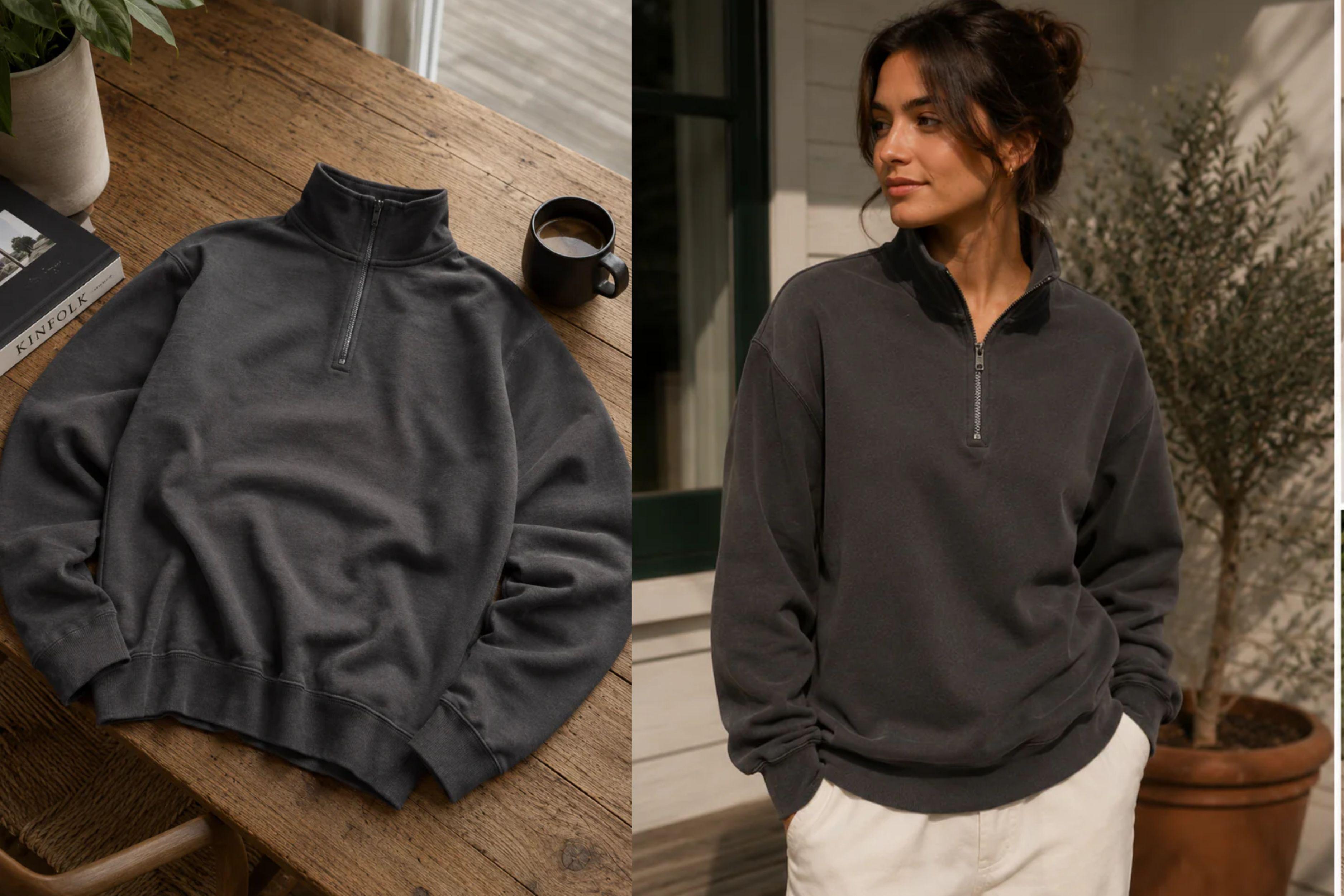 Chocolate Brown Quarter-Zip Sweatshirt