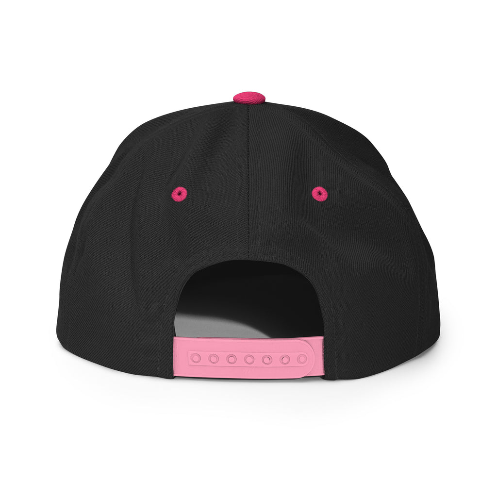 Black cap with pink accents on a white background