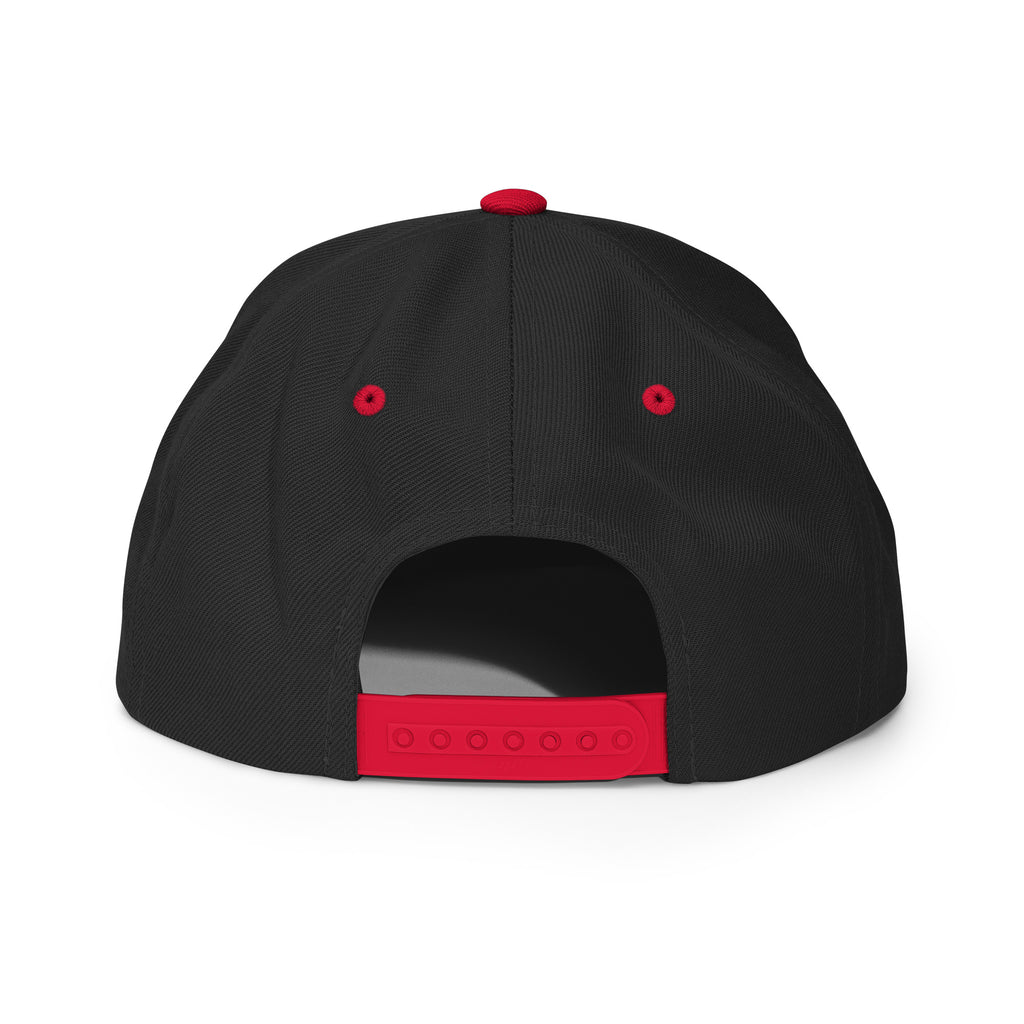 Black cap with red accents on a white background