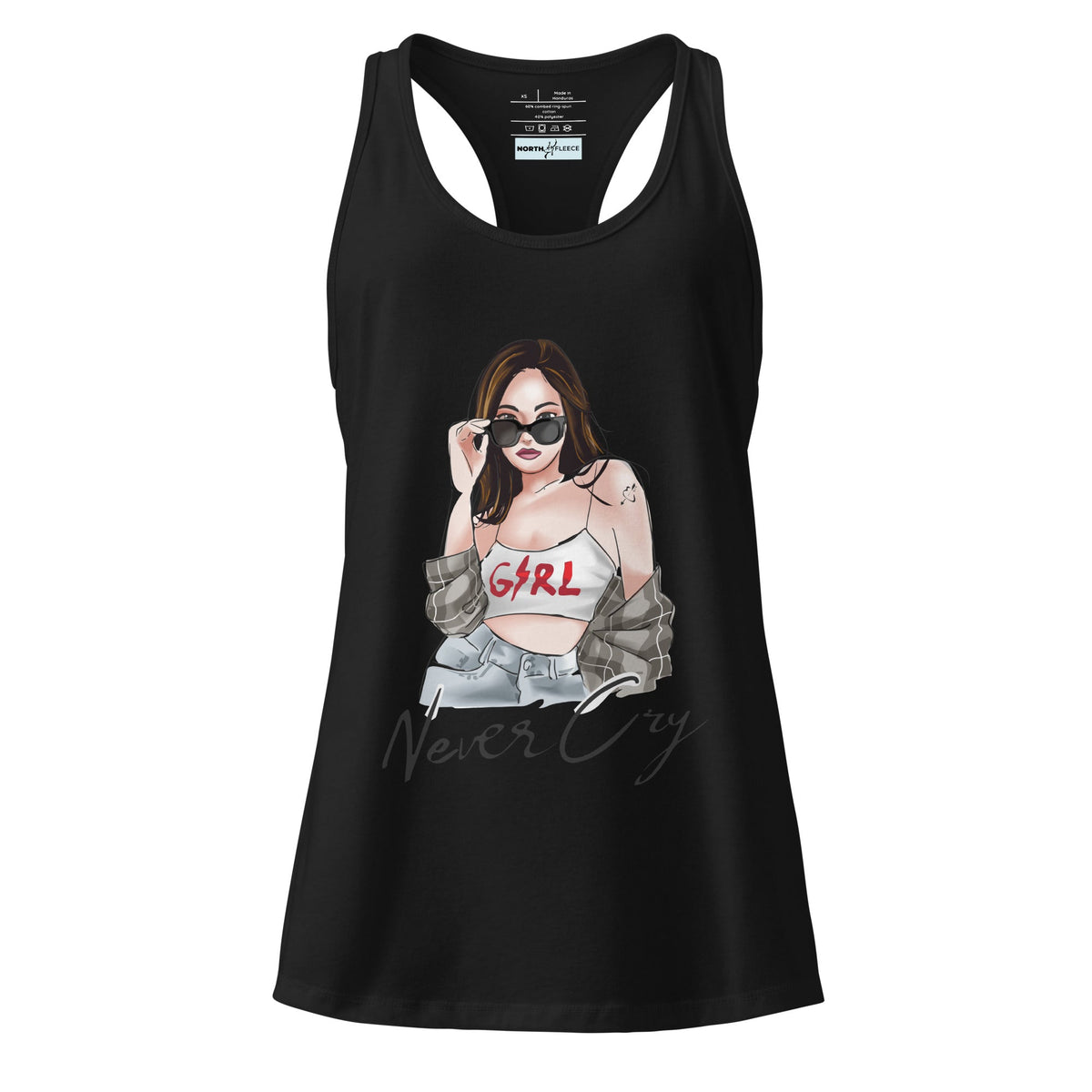 Never Cry Girl Women’s Racerback Tank Top – Bold Streetwear Confidence - North fleece