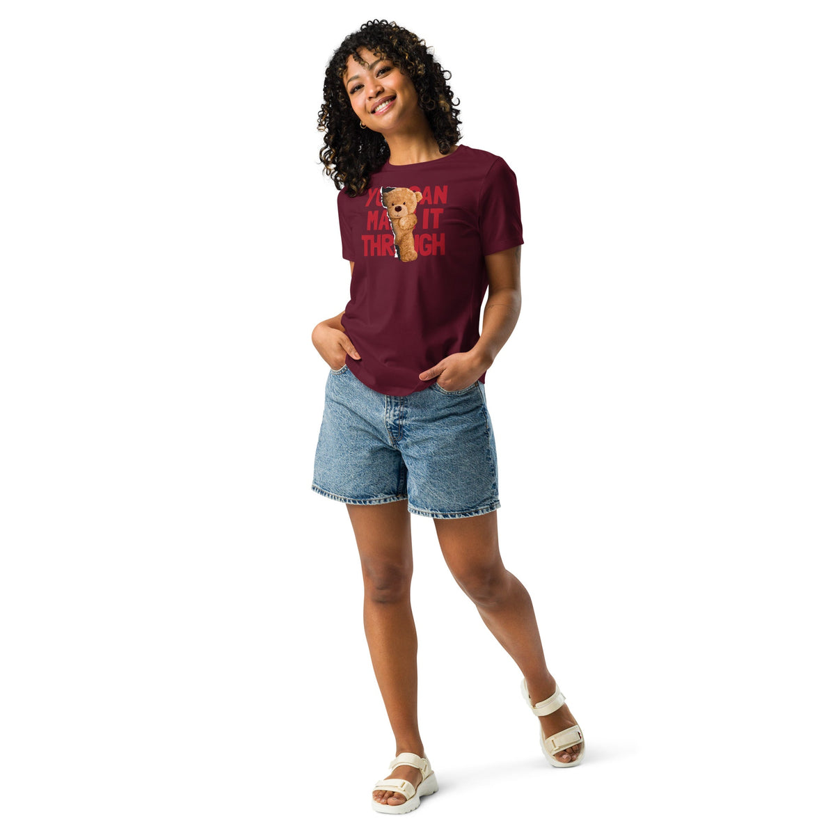 Women’s Relaxed Motivational Teddy Bear T‑Shirt You Can Make It Through - North fleece
